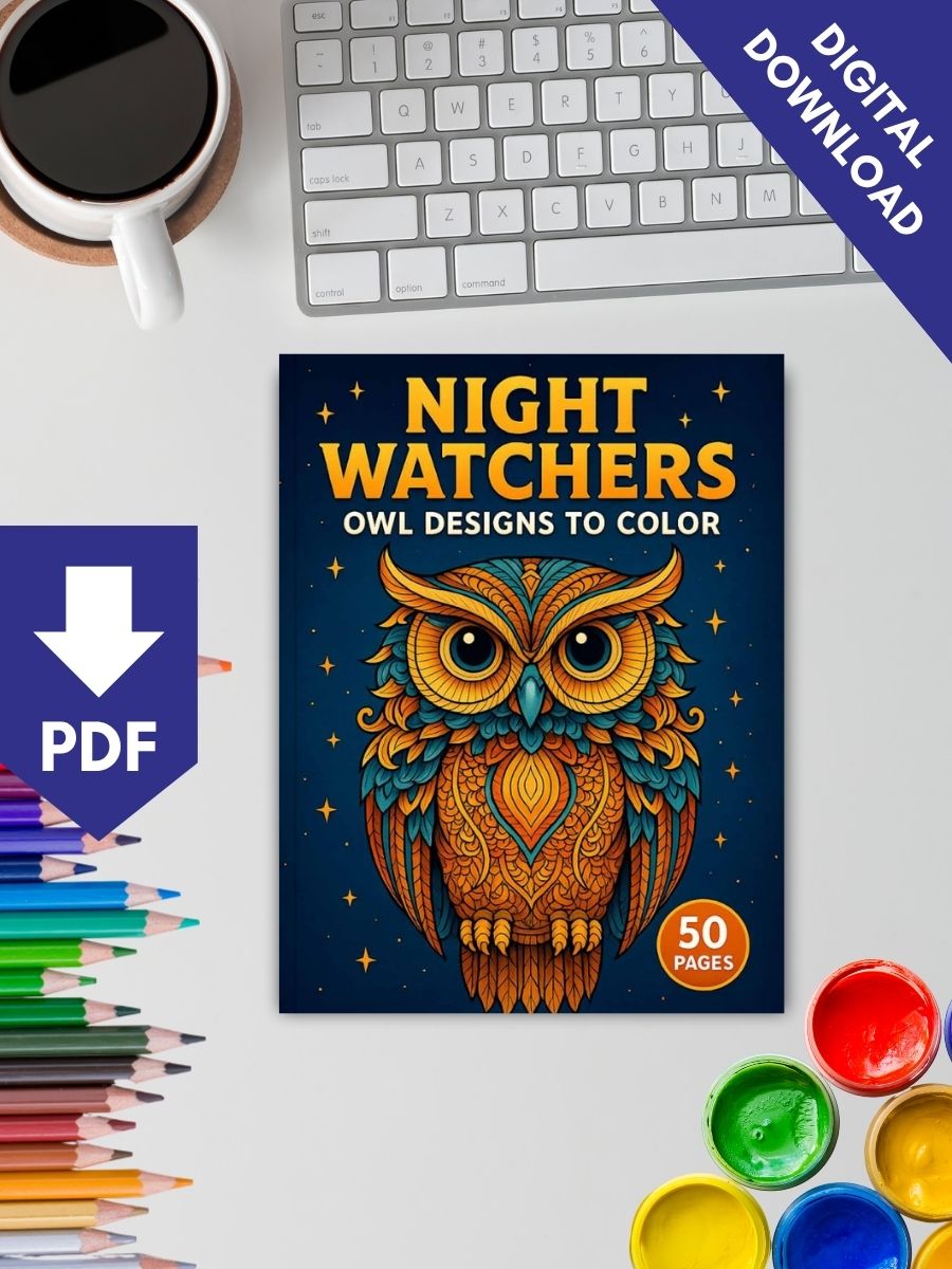 Coloring Page Store Night Watchers – 50 Owl Designs to Color