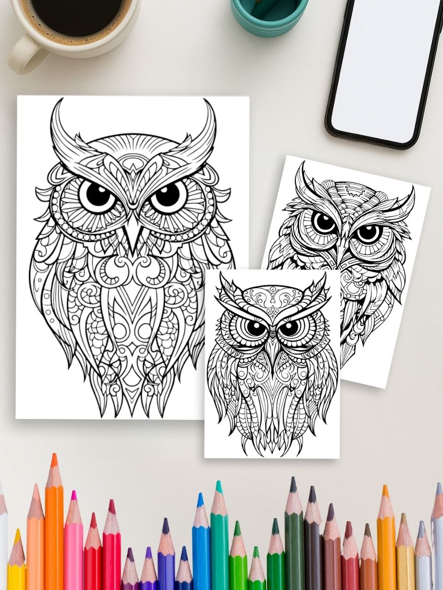 Coloring Page Store Night Watchers – 50 Owl Designs to Color