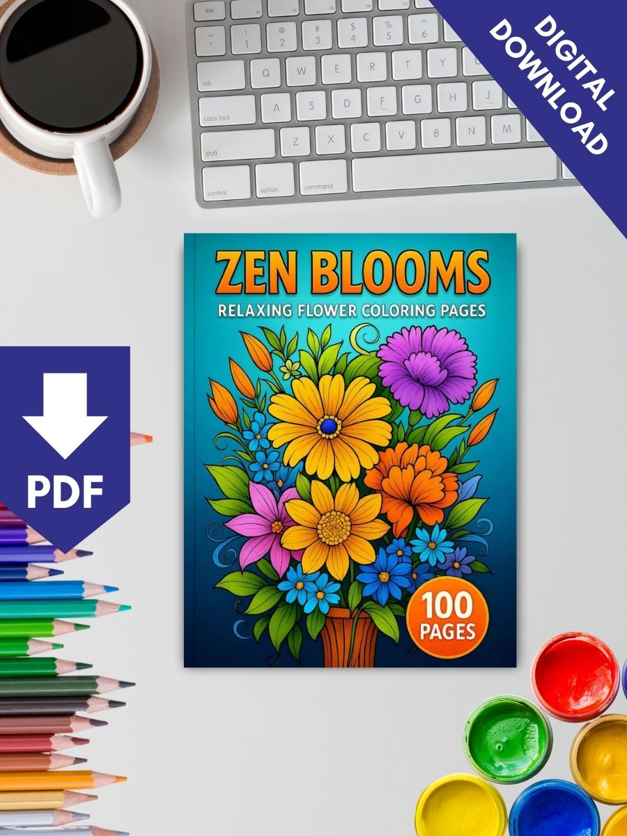 Coloring Page Store Zen Blooms – 100 Relaxing Flower Coloring Pages
