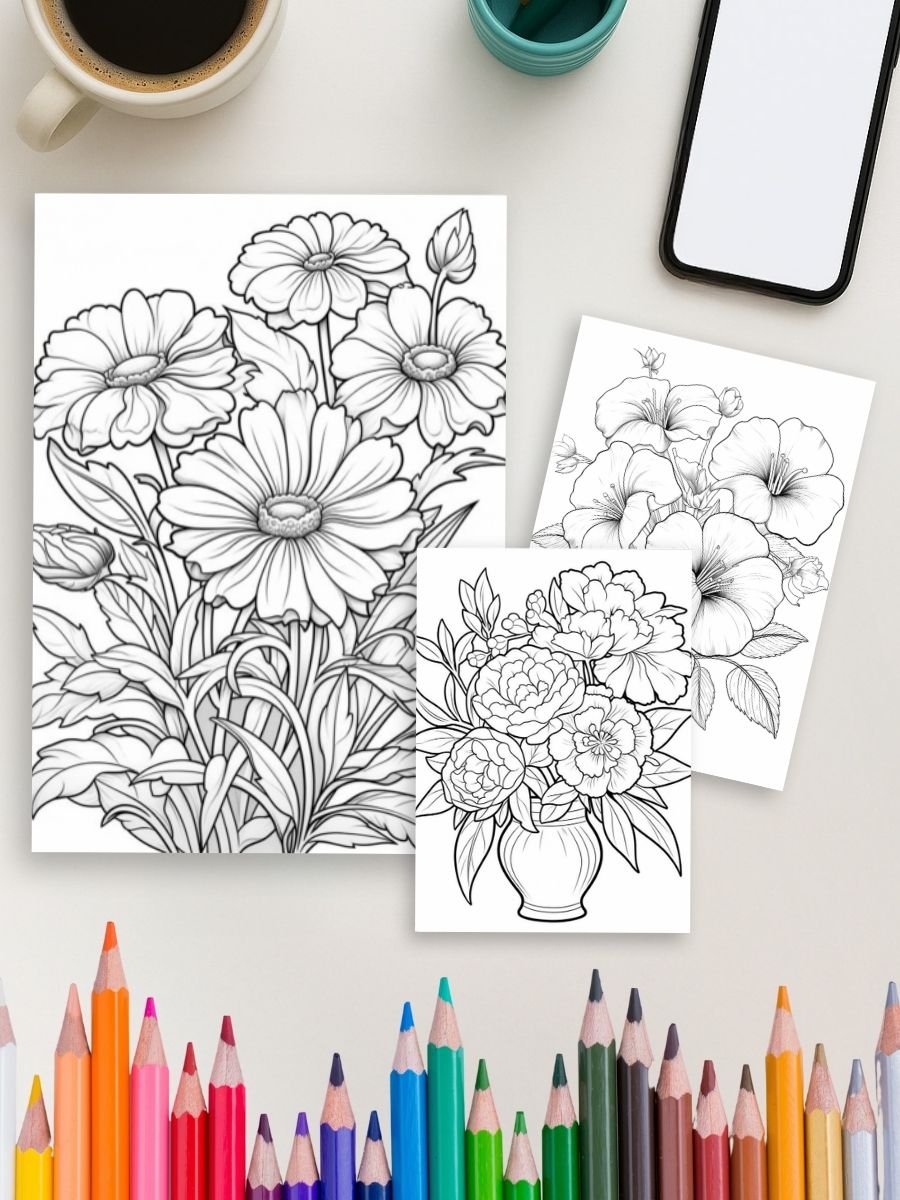 Coloring Page Store Zen Blooms – 100 Relaxing Flower Coloring Pages