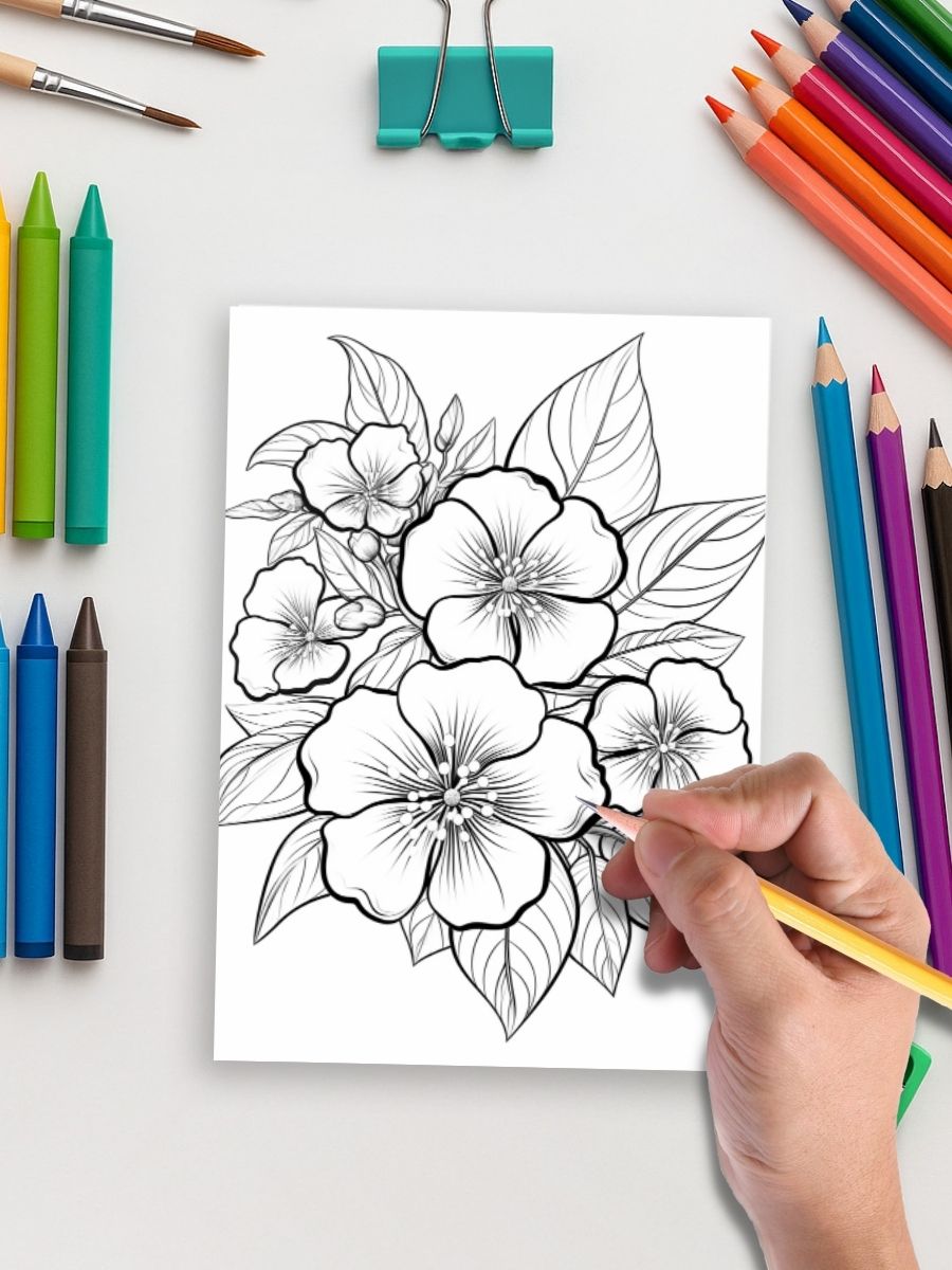 Coloring Page Store Zen Blooms – 100 Relaxing Flower Coloring Pages