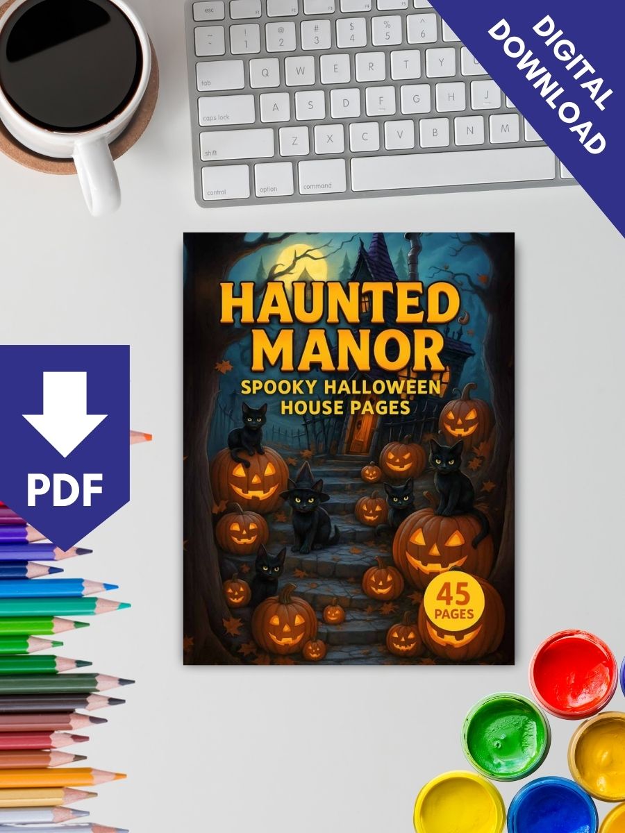 Coloring Page Store Haunted Manor – 45 Spooky Halloween House Pages