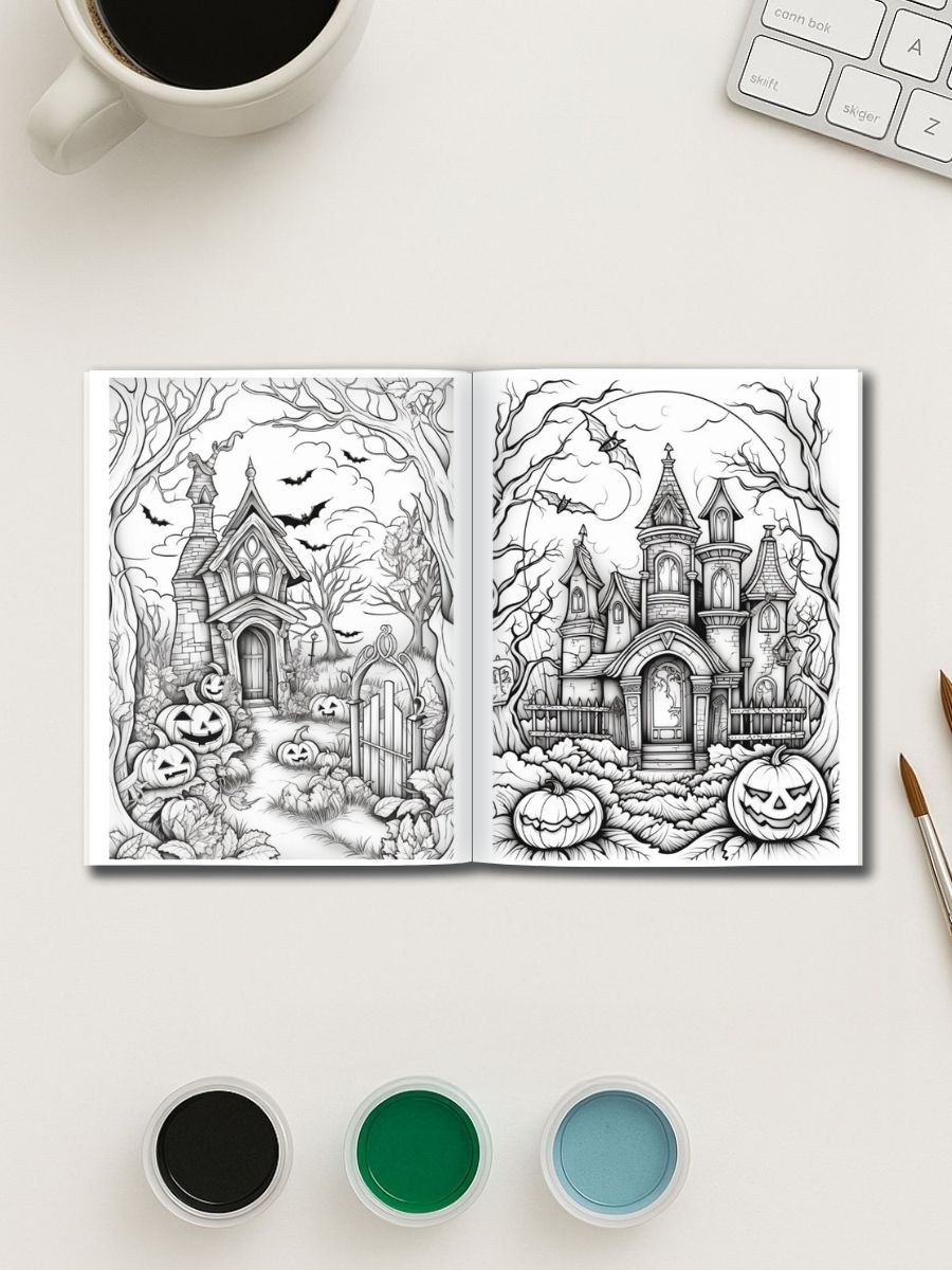 Coloring Page Store Haunted Manor – 45 Spooky Halloween House Pages