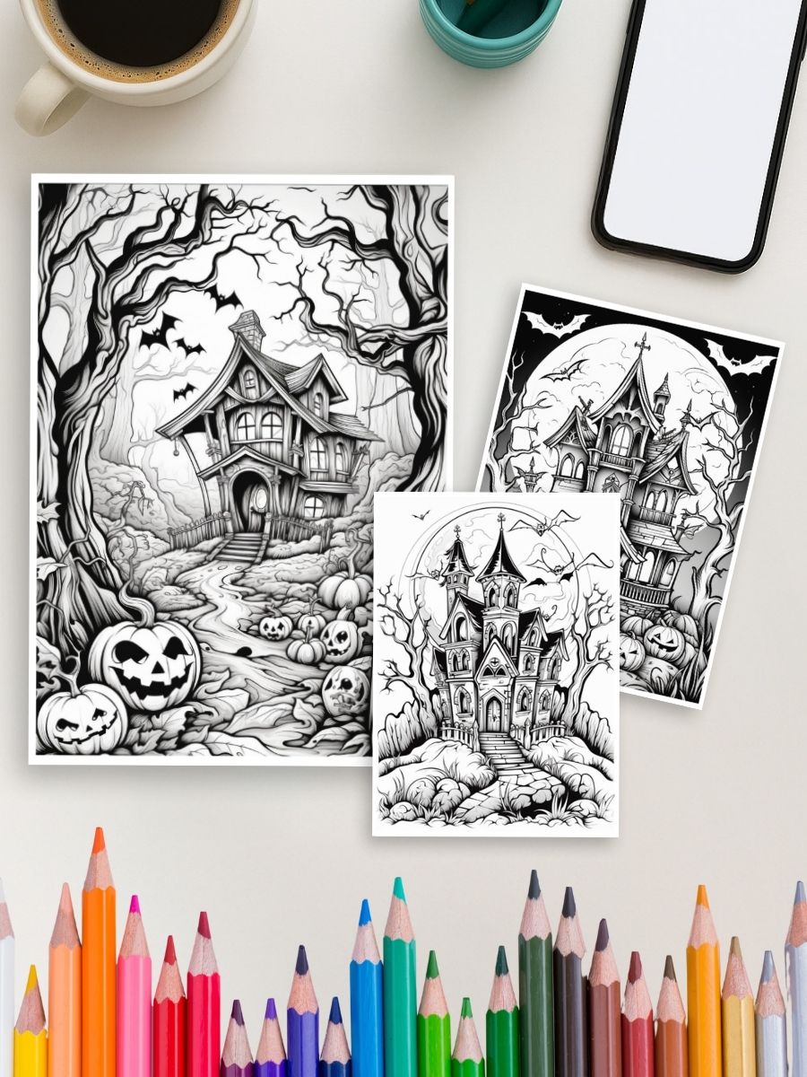 Coloring Page Store Haunted Manor – 45 Spooky Halloween House Pages