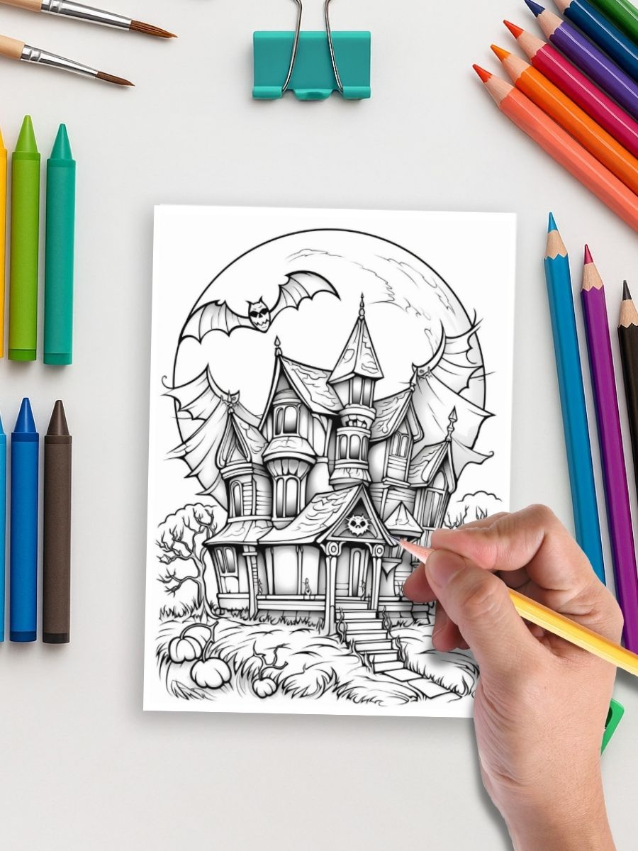 Coloring Page Store Haunted Manor – 45 Spooky Halloween House Pages