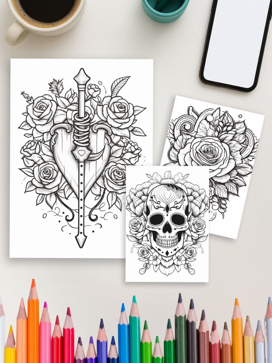 Coloring Page Store Ink & Impressions – 264 Tattoo Coloring Pages