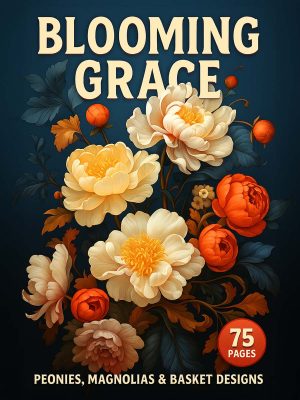 Coloring Page Store Blooming Grace – 75 Peonies, Magnolias & Basket Designs