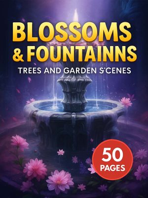 Coloring Page Store Blossoms & Fountains – 50 Trees and Garden Scenes