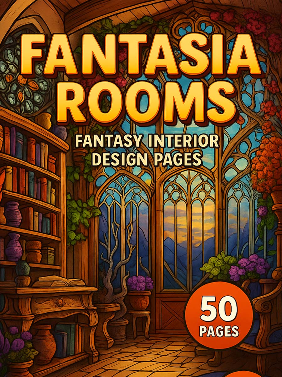 Coloring Page Store Fantasia Rooms – 50 Fantasy Interior Design Pages