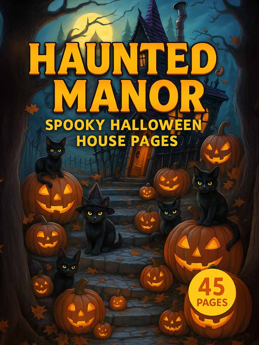 Coloring Page Store Haunted Manor – 45 Spooky Halloween House Pages