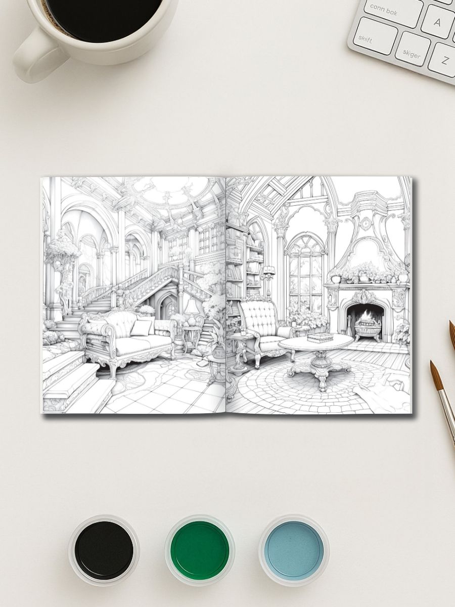 Coloring Page Store Fantasia Rooms – 50 Fantasy Interior Design Pages