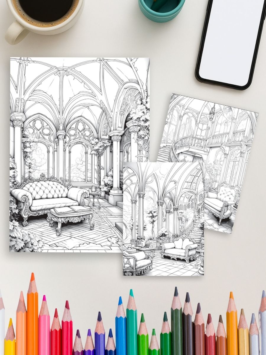 Coloring Page Store Fantasia Rooms – 50 Fantasy Interior Design Pages