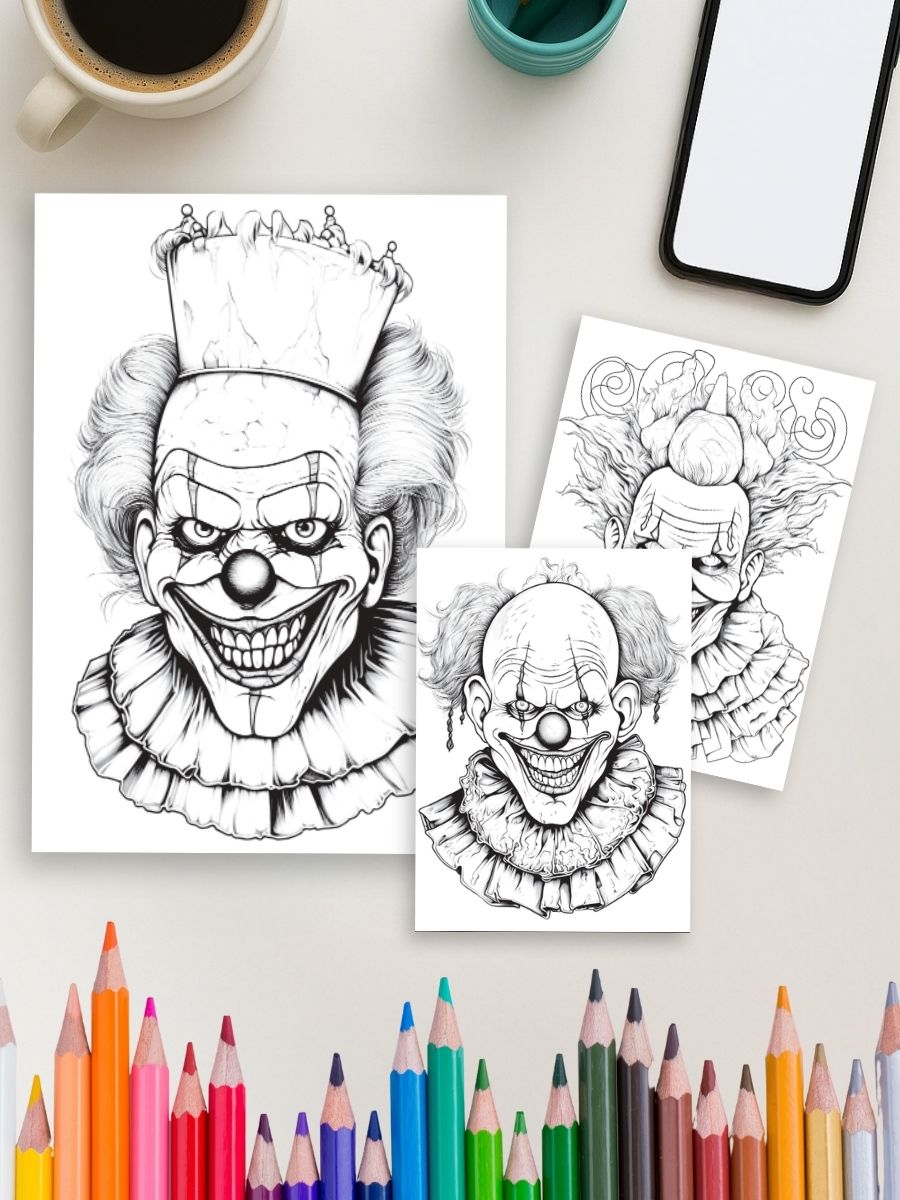 Coloring Page Store Wicked Whimsy – 25 Evil Clown Coloring Pages
