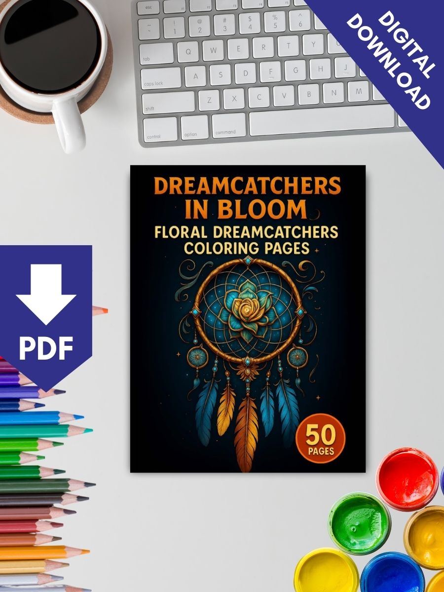 Coloring Page Store Dreamcatchers in Bloom – 50 Floral Dream Designs