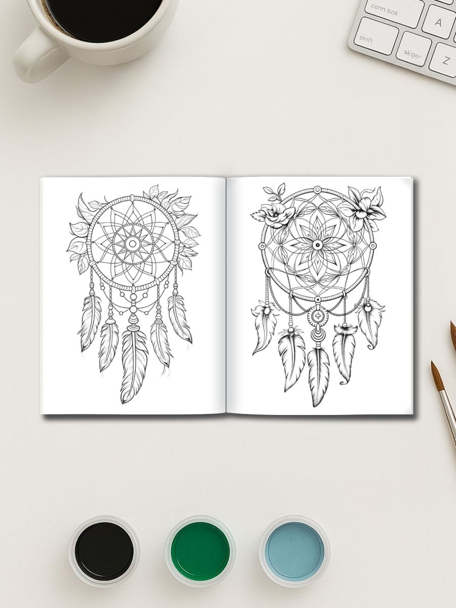Coloring Page Store Dreamcatchers in Bloom – 50 Floral Dream Designs