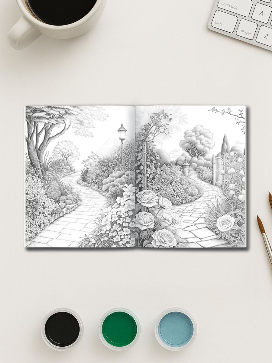Coloring Page Store Pathways of the Garden – 25 Scenic Coloring Pages