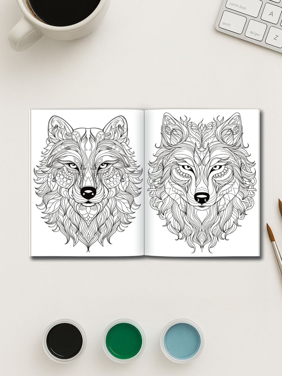 Coloring Page Store Mandala Wolves – 50 Wild & Whimsical Wolf Pages