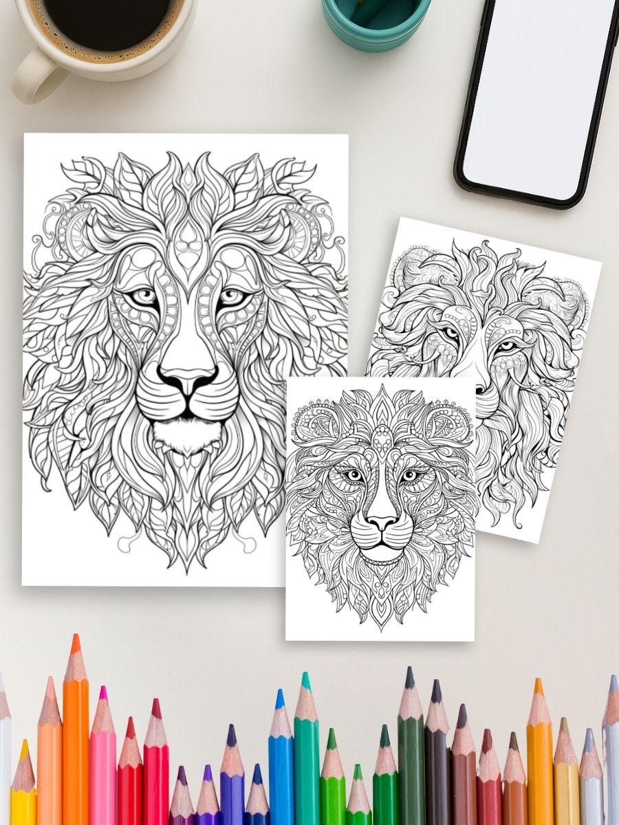 Coloring Page Store Mandala Lions – 50 Roaring Zen Animal Pages