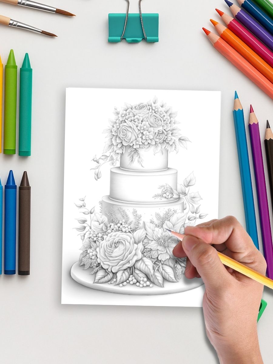 Coloring Page Store Sweet Floral Cakes – 25 Wedding Cake Coloring Pages