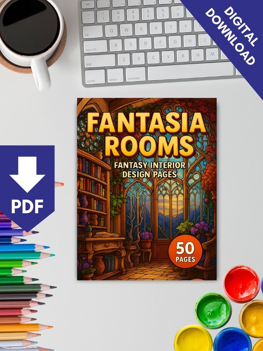 Coloring Page Store Fantasia Rooms – 50 Fantasy Interior Design Pages