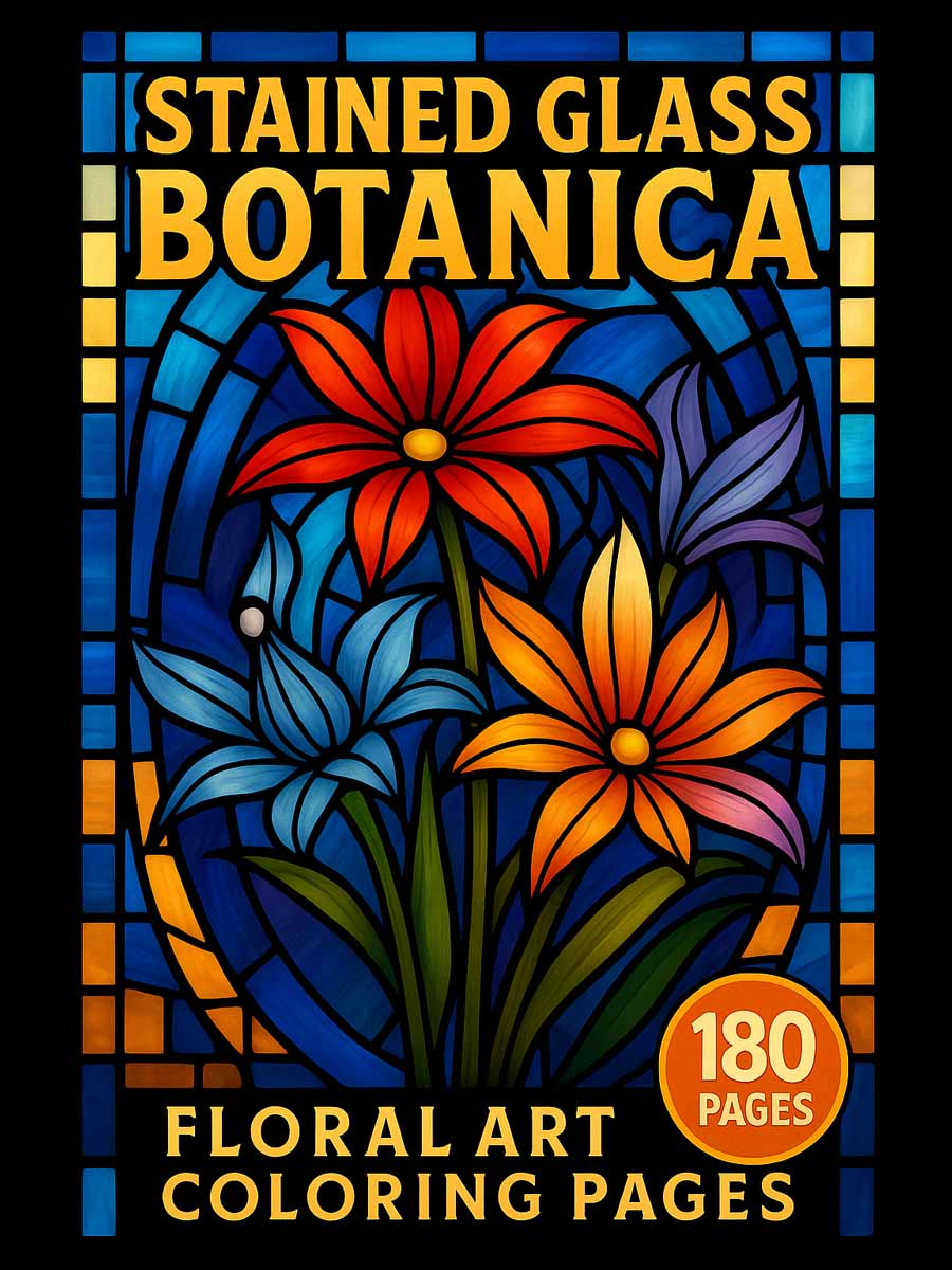 Coloring Page Store Stained Glass Botanica – 180 Floral Art Pages