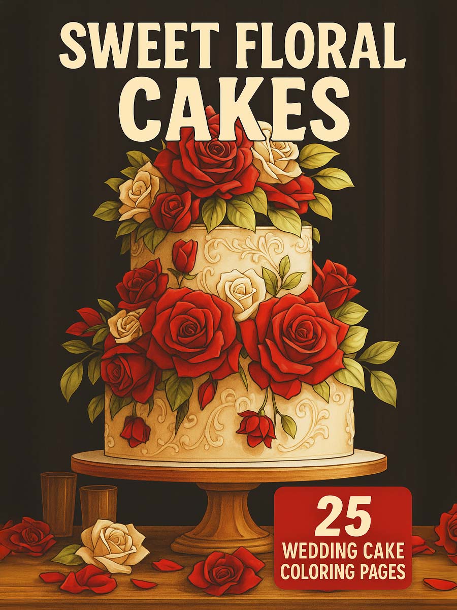 Coloring Page Store Sweet Floral Cakes – 25 Wedding Cake Coloring Pages