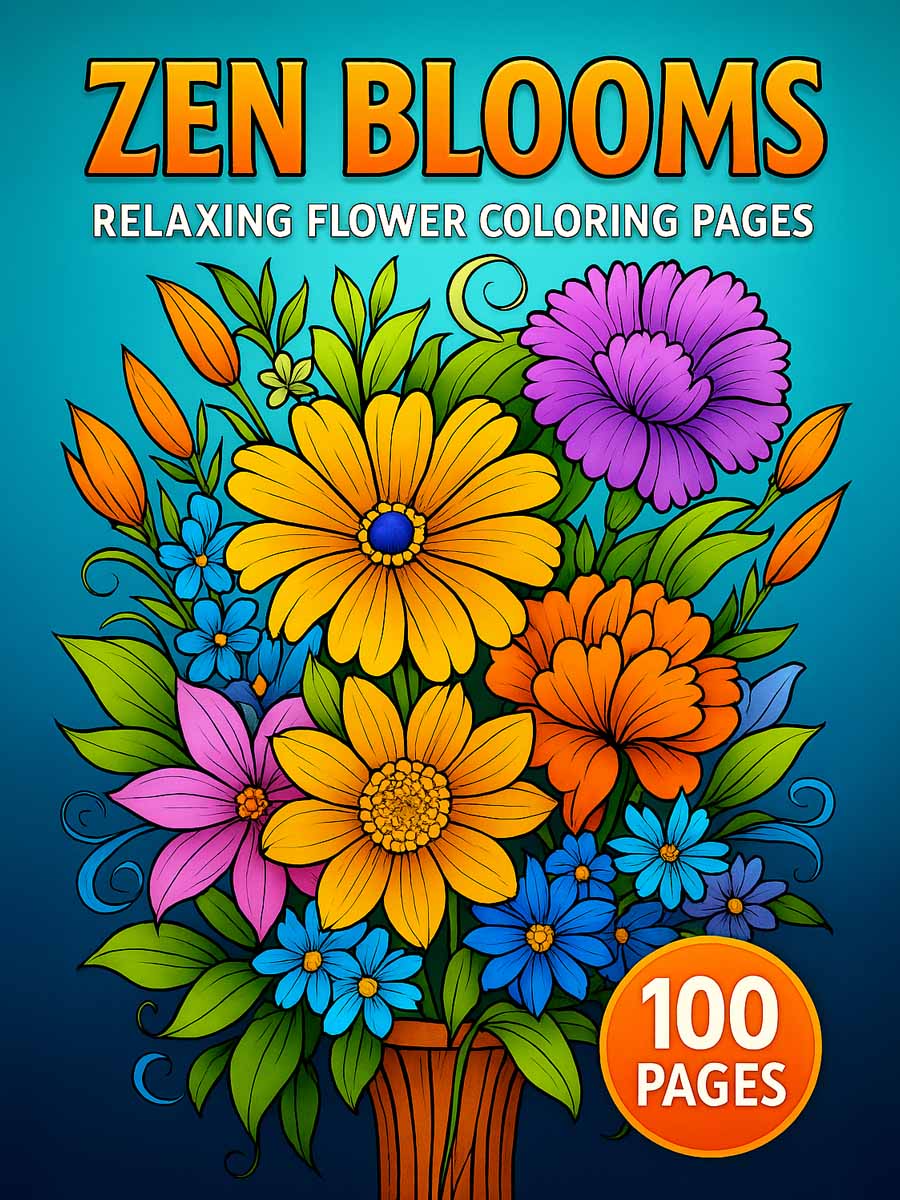 Coloring Page Store Zen Blooms – 100 Relaxing Flower Coloring Pages